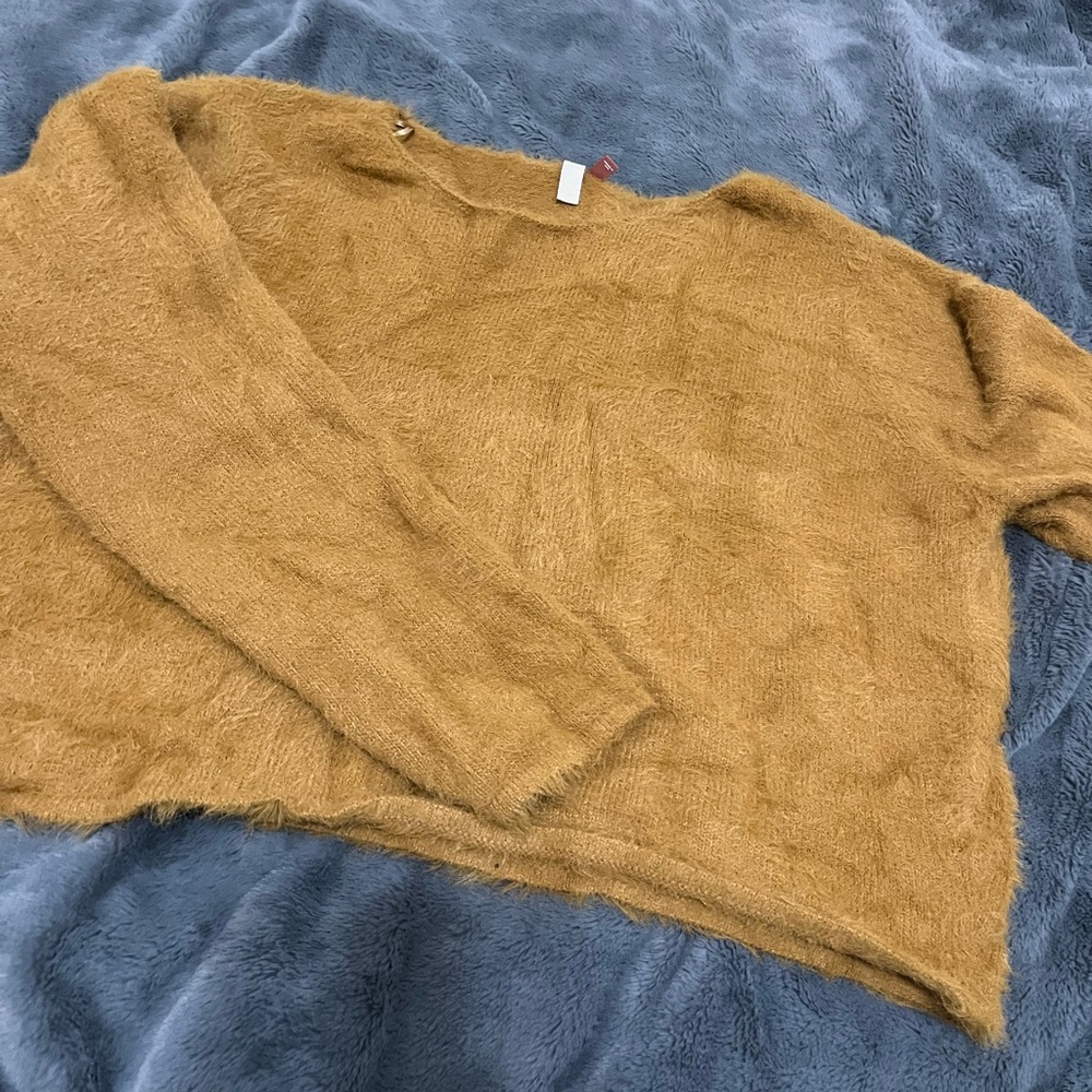 Pilcro Fuzzy Tan Crew Neck Sweater